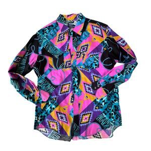 WRANGLER VINTAGE 80s 90s Western Aztec‎ Cowboy Long Sleeve Button Up XL